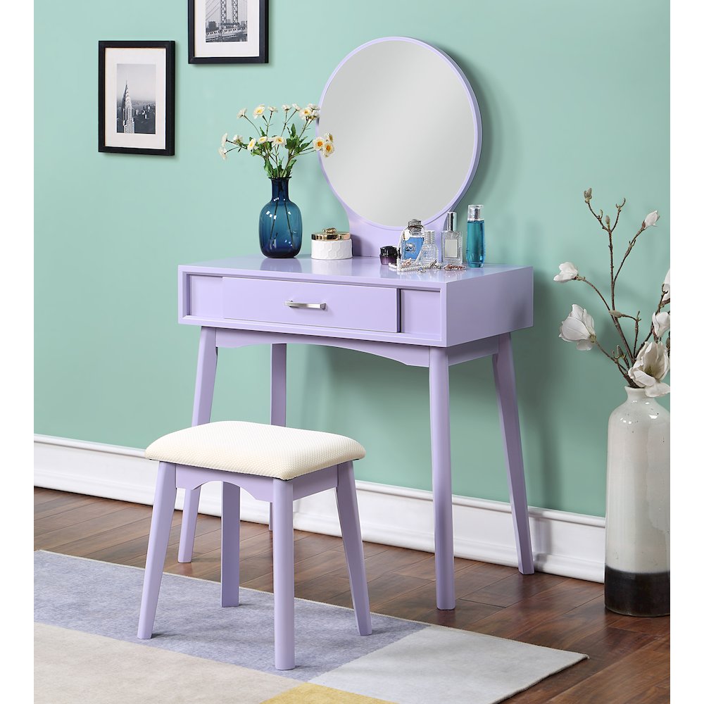 Maly Contemporary Wood Vanity and Stool Set, Purple. Picture 2