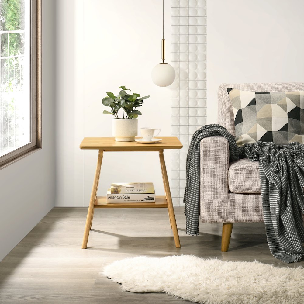 Arona Mid-Century Modern Wood Shelf End Table, Natural Oak Finish. Picture 3