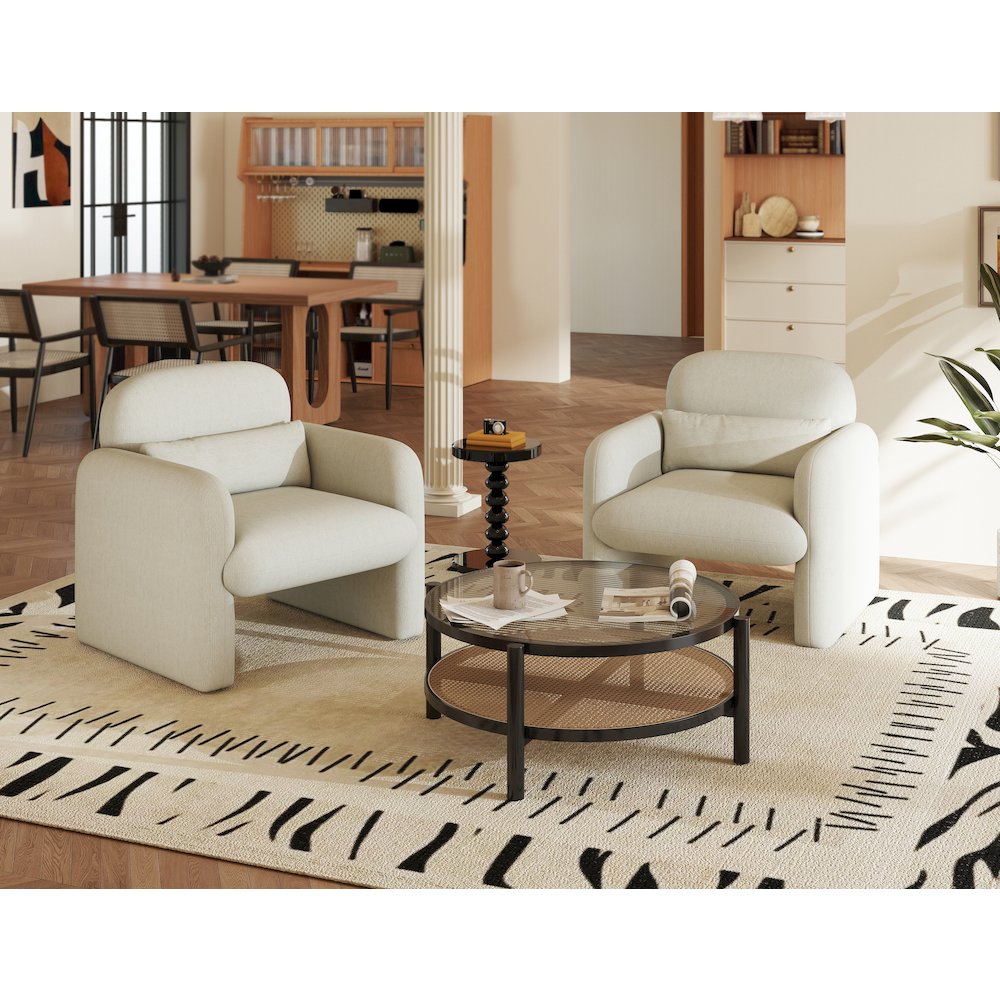 Dylan Modern Upholstered Barrel Armchair, Cream White. Picture 14