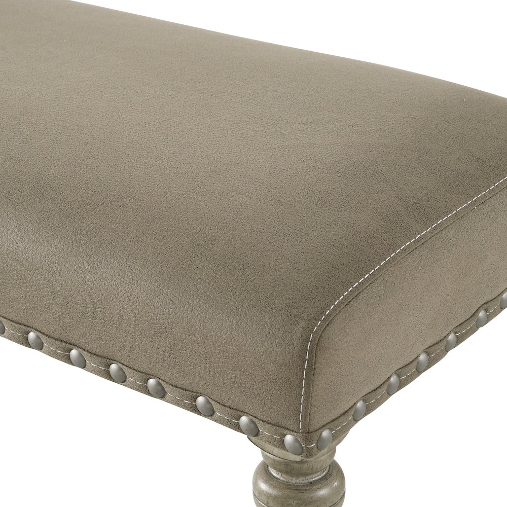 8-Piece Extendable Table with Nailhead Bench and Armchairs Dining Set, Driftwood. Picture 19