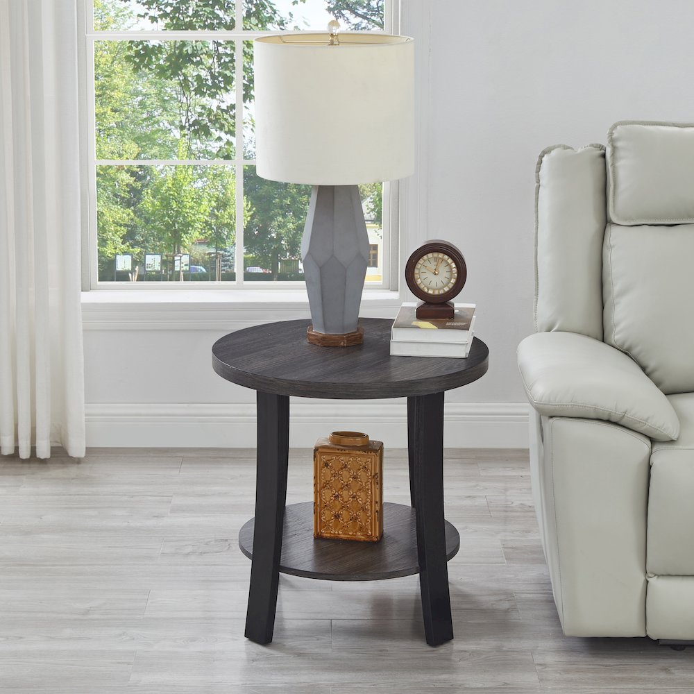 Anze Contemporary Oval Wood Shelf 3-Pc Coffee Table Set in Charcoal Finish. Picture 8