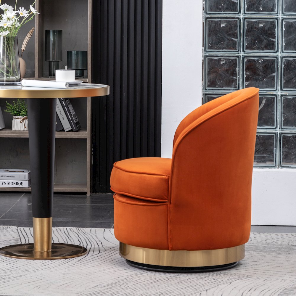 Wania Contemporary Velvet Swivel Chair, Orange. Picture 6