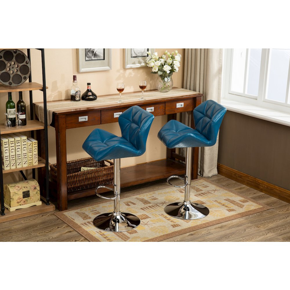 Glasgow Contemporary Tufted Adjustable Height Blue Bar Stools, Set of 2. Picture 8