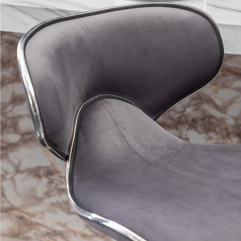 Masaccio Velvet Upholstered Adjustable Swivel Barstool, Set of 2, Gray. Picture 7