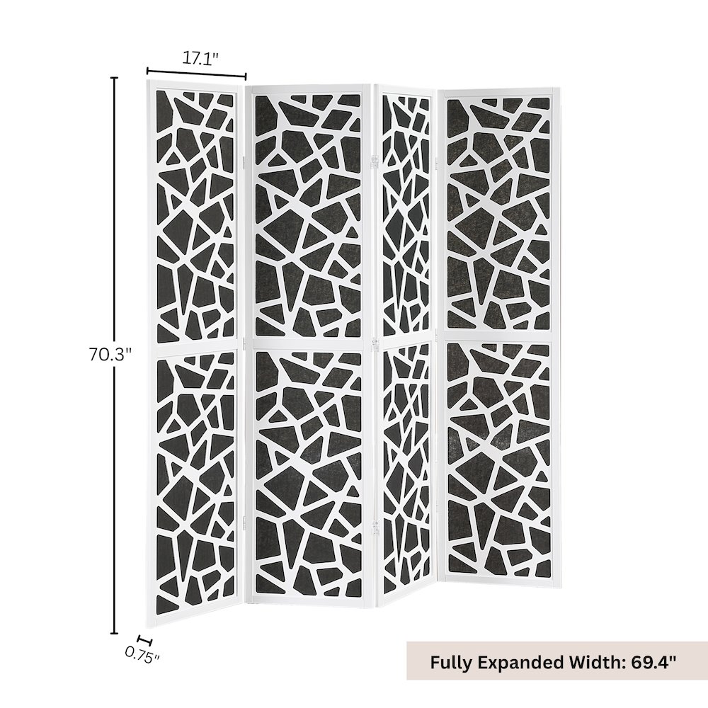 4-Panel Wood Room Divider, Folding Portable Partition Screen, Black and White. Picture 6