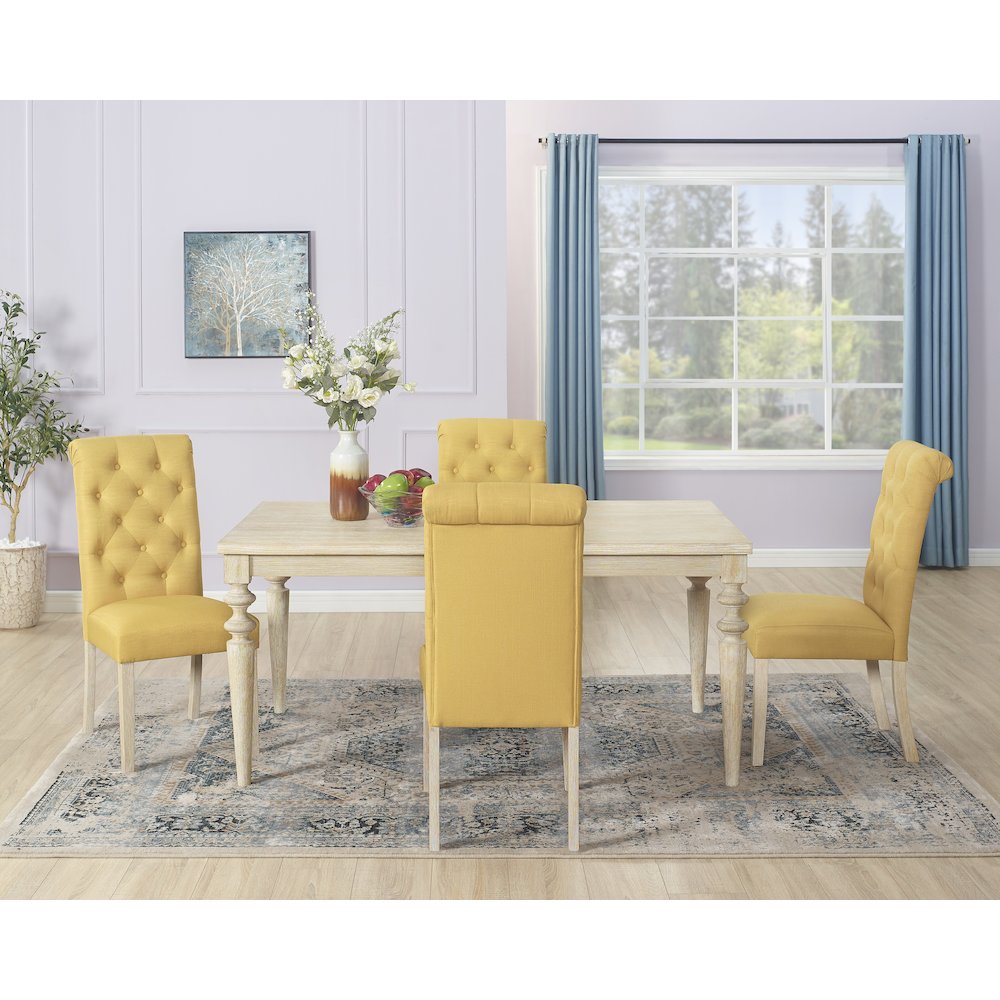Amonia 5-Pc Dining Set, Turned-Leg Dining Table with 4 Tufted Chairs, Yellow. Picture 1