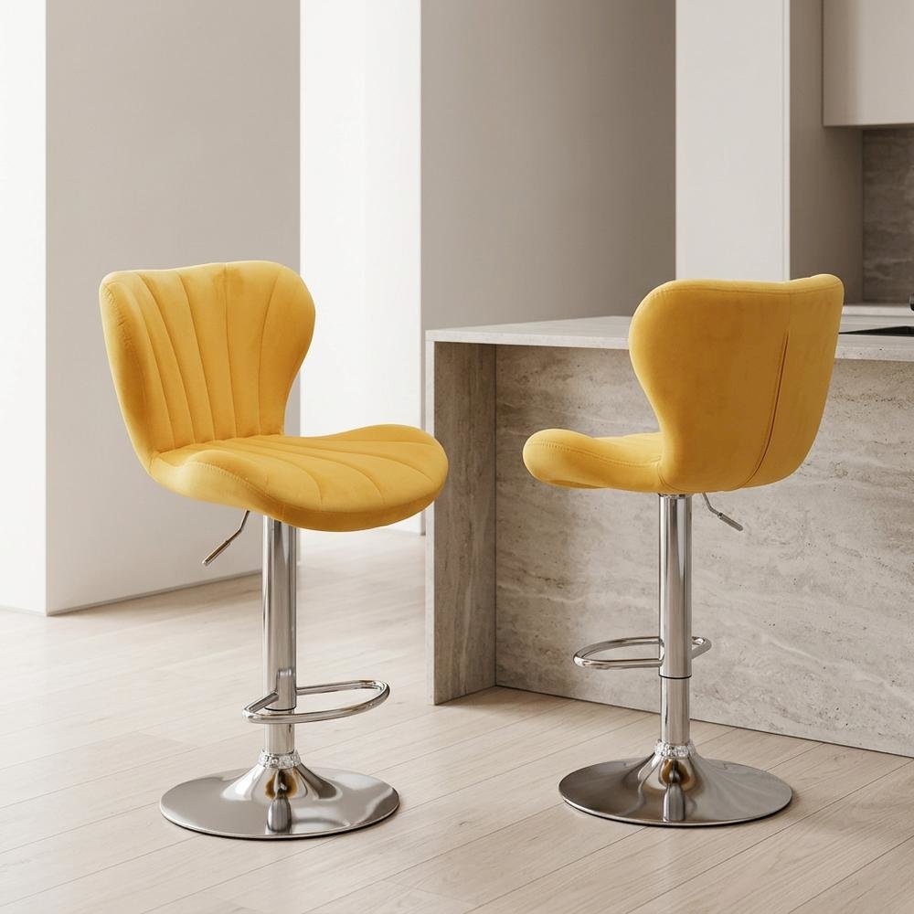 Yellow Upholstered Adjustable Swivel Barstool Set with Cushioned Seats. Picture 5