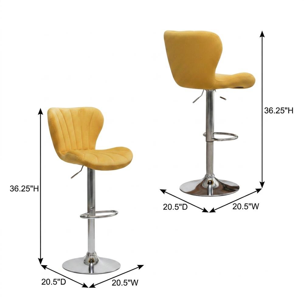 Yellow Upholstered Adjustable Swivel Barstool Set with Cushioned Seats. Picture 6