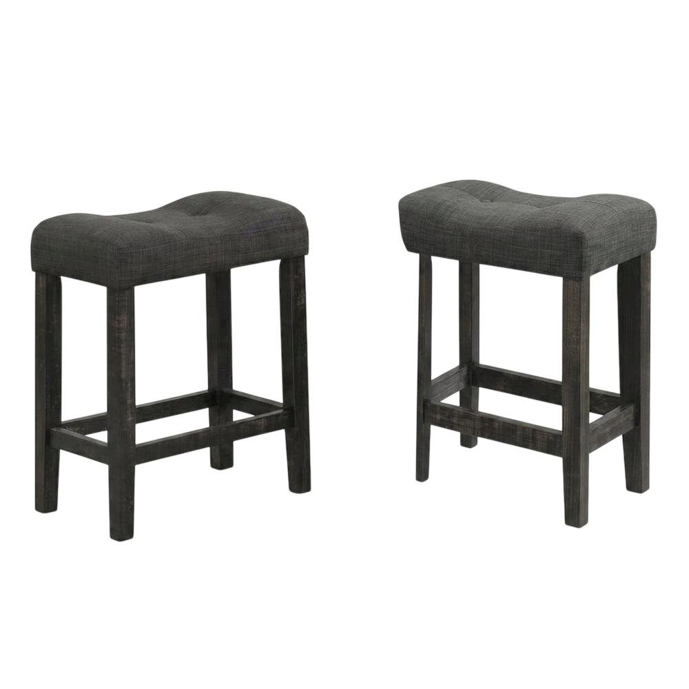 Gray Button Tufted Counter Height Saddle Stools - Set of 2. Picture 1