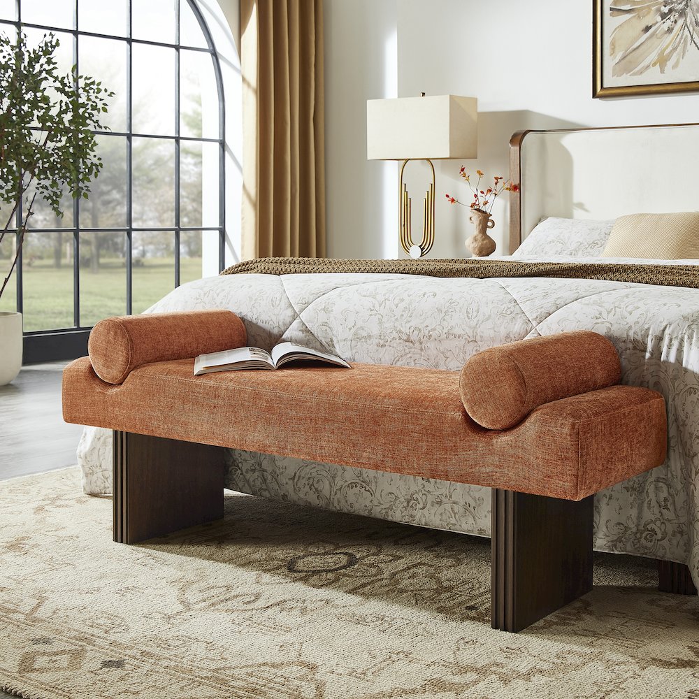 Brooke Contemporary Upholstered Bench, Orange. Picture 3
