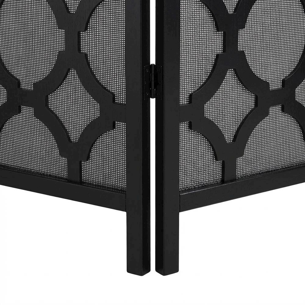 Black 4-Panel Wood Folding Room Divider, Fabric, Transitional, 70 Inch. Picture 5