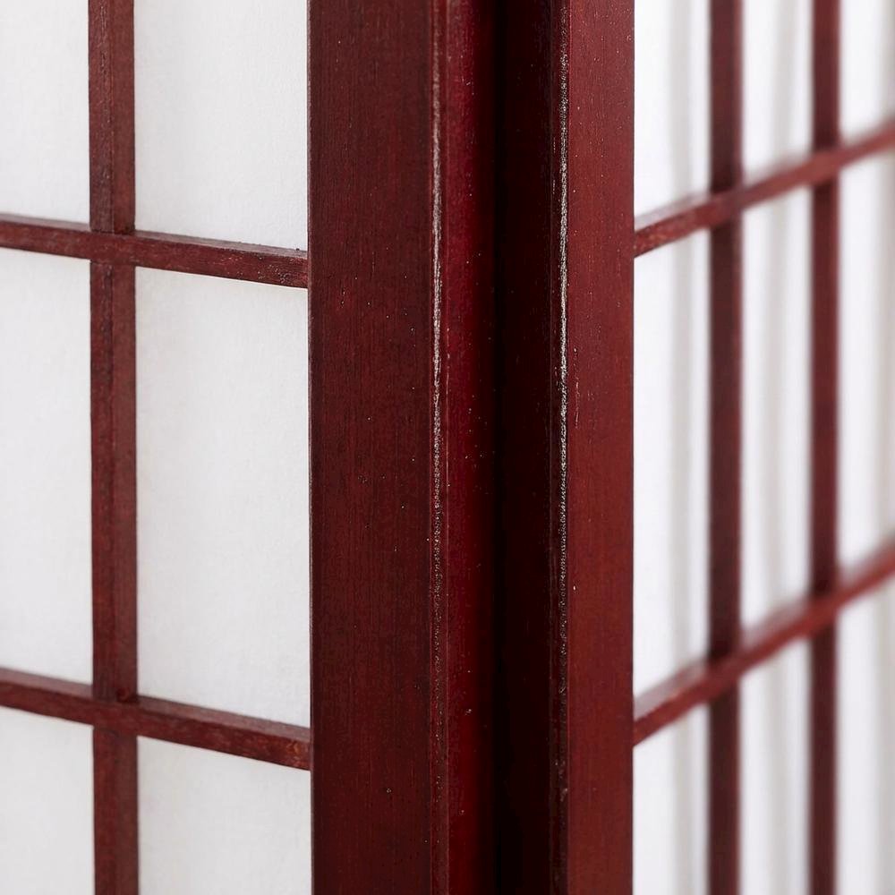 Cherry 4-Panel Wood Folding Room Divider, Rice Paper, 71 Inch. Picture 6