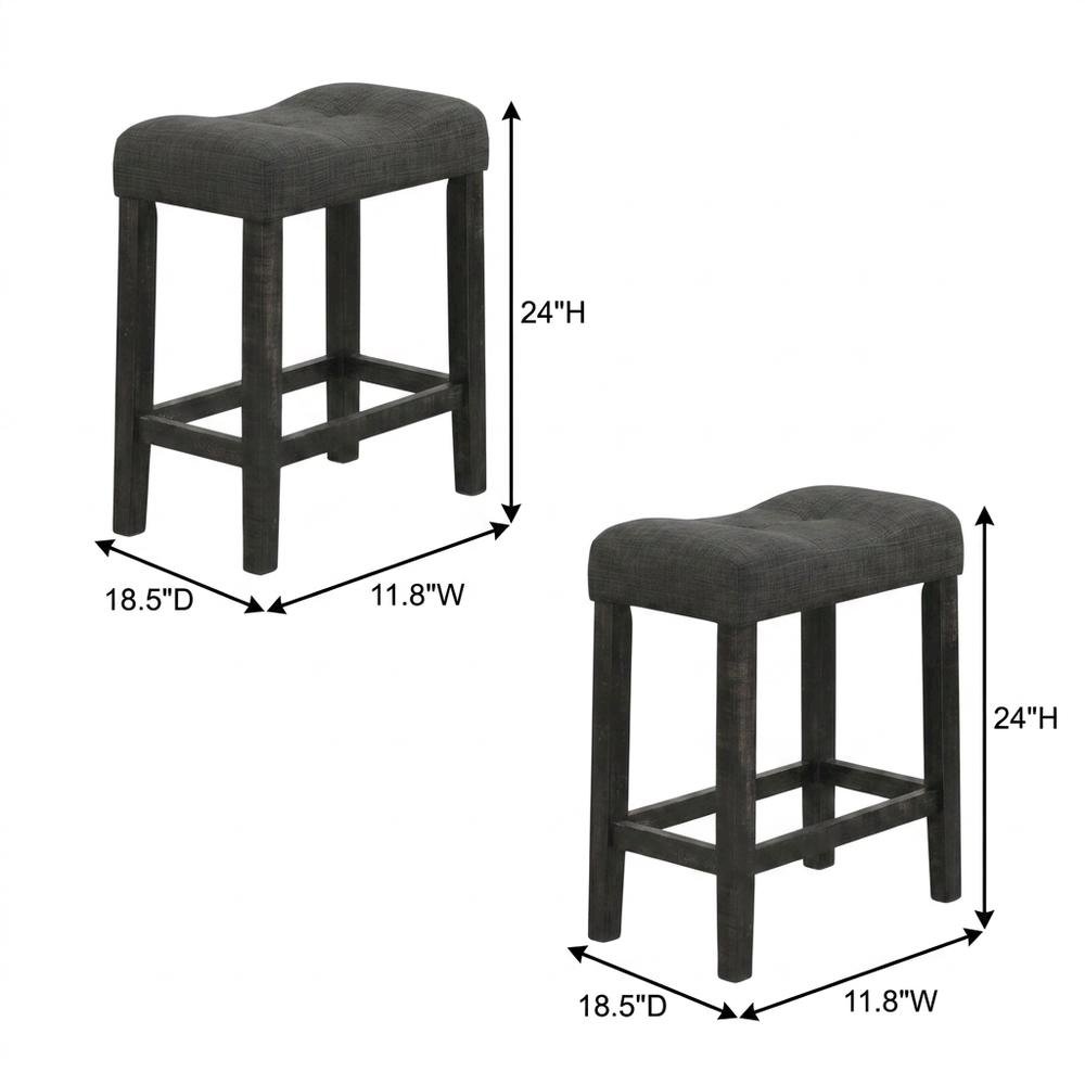 Gray Button Tufted Counter Height Saddle Stools - Set of 2. Picture 6