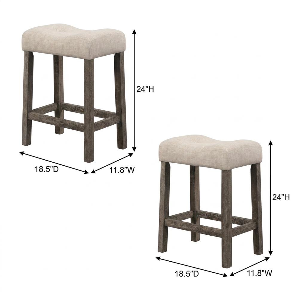 Taupe Button Tufted Counter Height Saddle Stool Set of 2 with Stylish Design. Picture 6