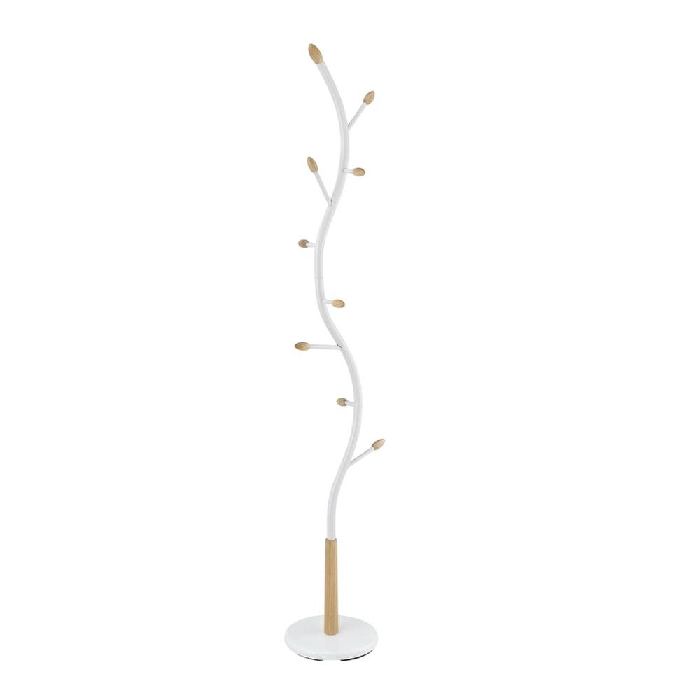 White Metal Oak Standing Coat Rack, Free Standing Hooks, Modern Design. Picture 4