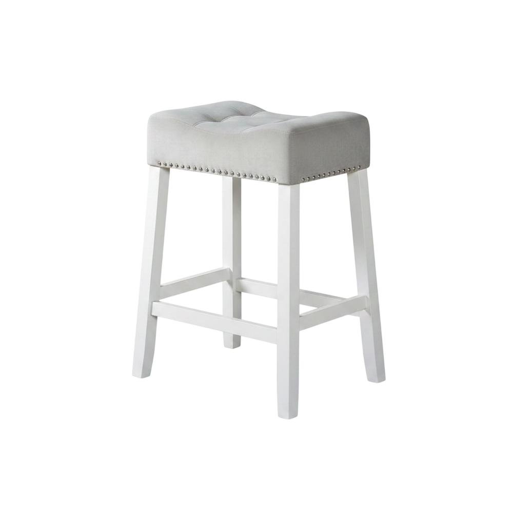 Velvet Counter Height Stools with Saddle Seats, Gray, Set of 2. Picture 3