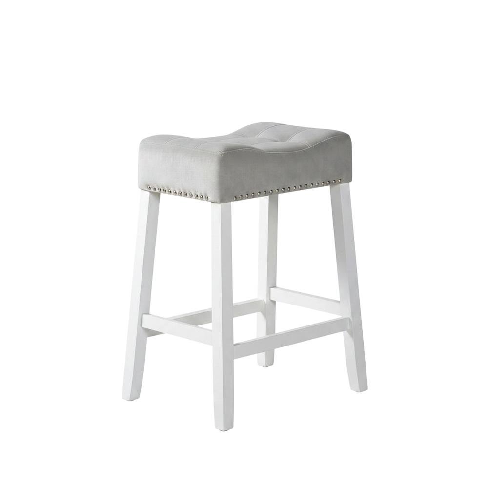 Velvet Counter Height Stools with Saddle Seats, Gray, Set of 2. Picture 4