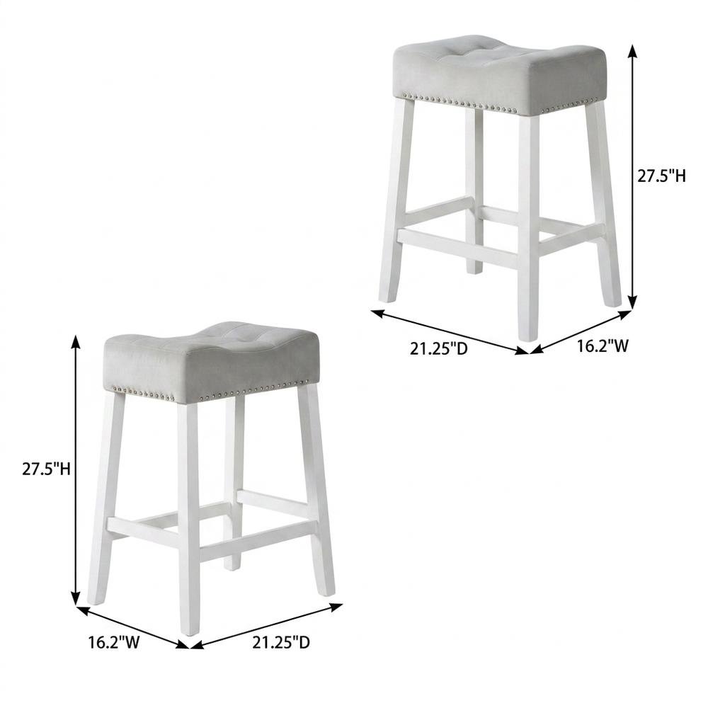 Velvet Counter Height Stools with Saddle Seats, Gray, Set of 2. Picture 6