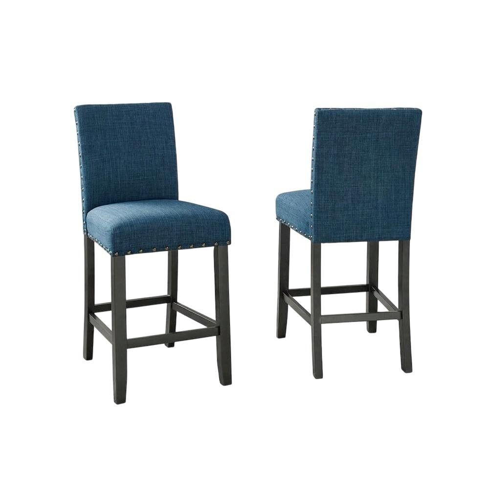Blue Fabric Counter Height Stools Set with Nailhead Trim. Picture 1