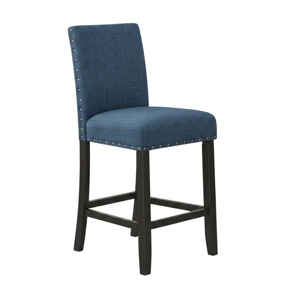 Blue Fabric Counter Height Stools Set with Nailhead Trim. Picture 4
