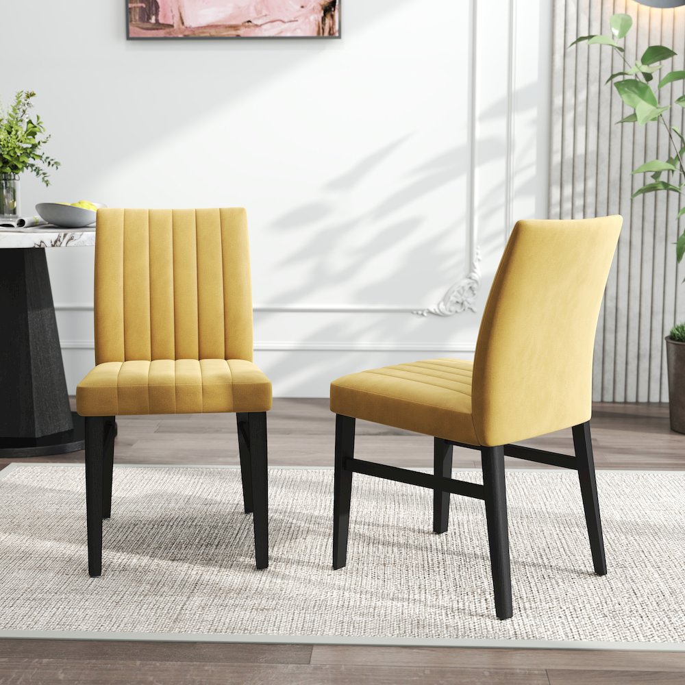 5-Piece Dining Set, Off-White Faux Marble Dining Table with Four Chairs, Yellow. Picture 12
