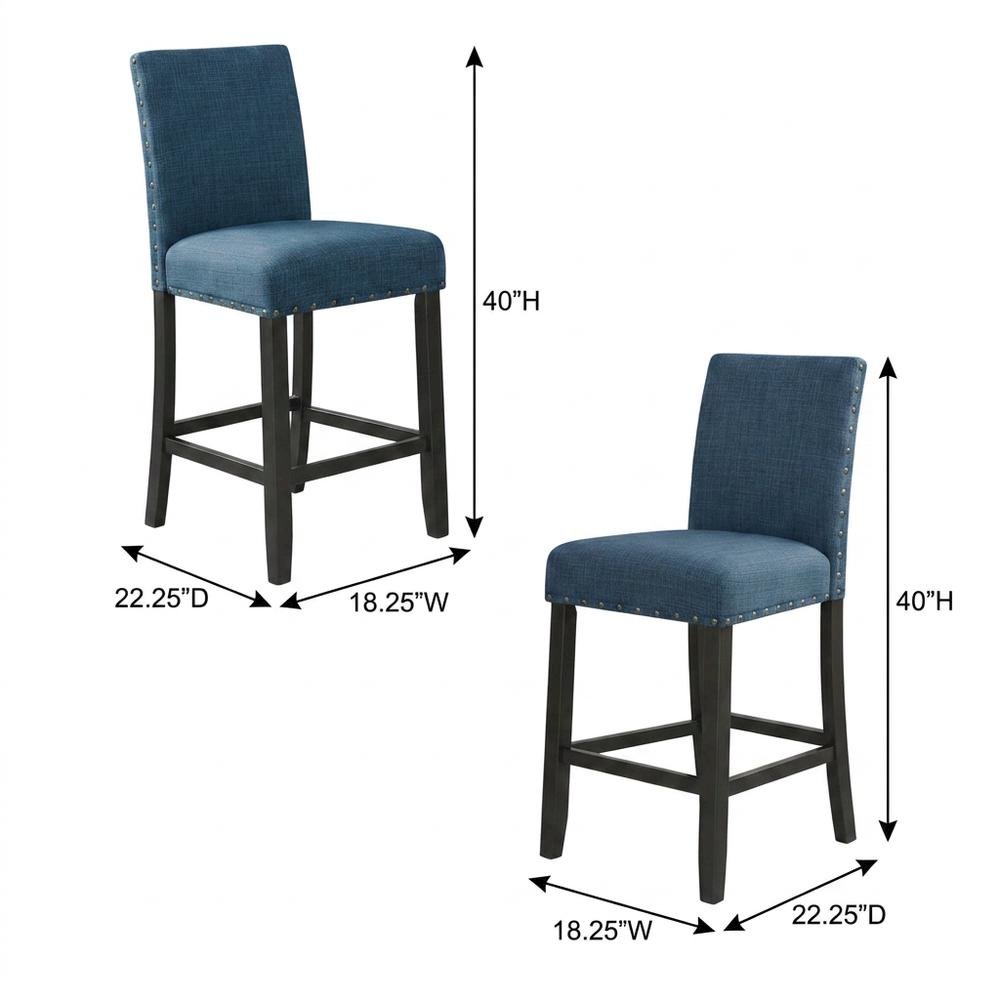 Blue Fabric Counter Height Stools Set with Nailhead Trim. Picture 6