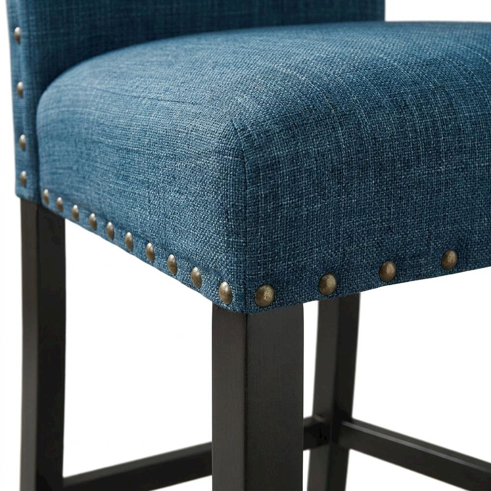 Blue Fabric Counter Height Stools Set with Nailhead Trim. Picture 7