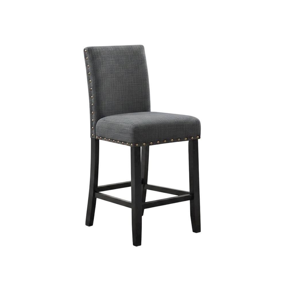 Gray fabric counter height stools with nailhead trim, set of 2. Picture 3