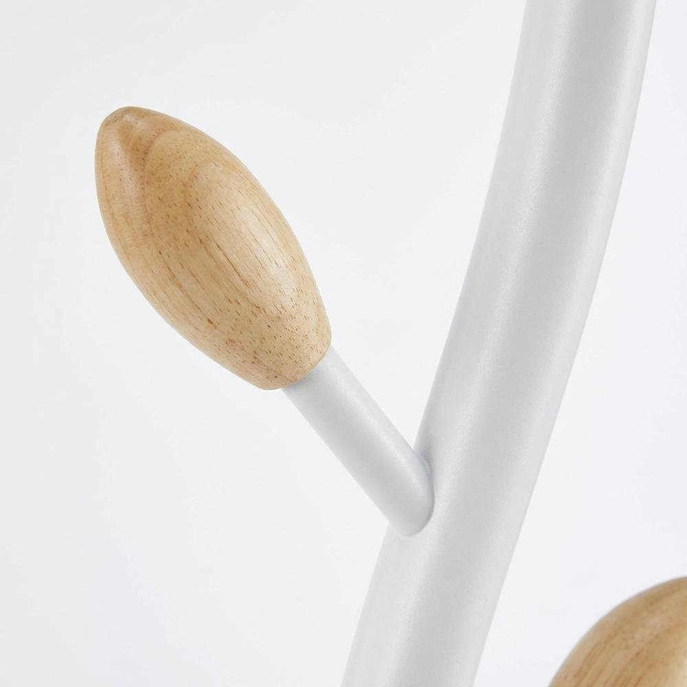 White Metal Oak Standing Coat Rack, Free Standing Hooks, Modern Design. Picture 6