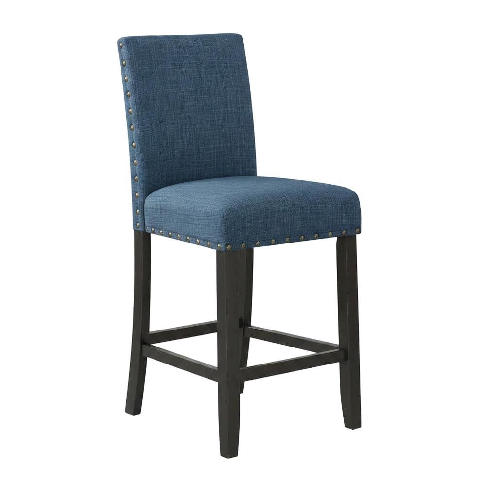 Blue Fabric Counter Height Stools Set with Nailhead Trim. Picture 3