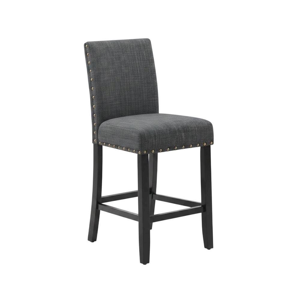 Gray fabric counter height stools with nailhead trim, set of 2. Picture 4