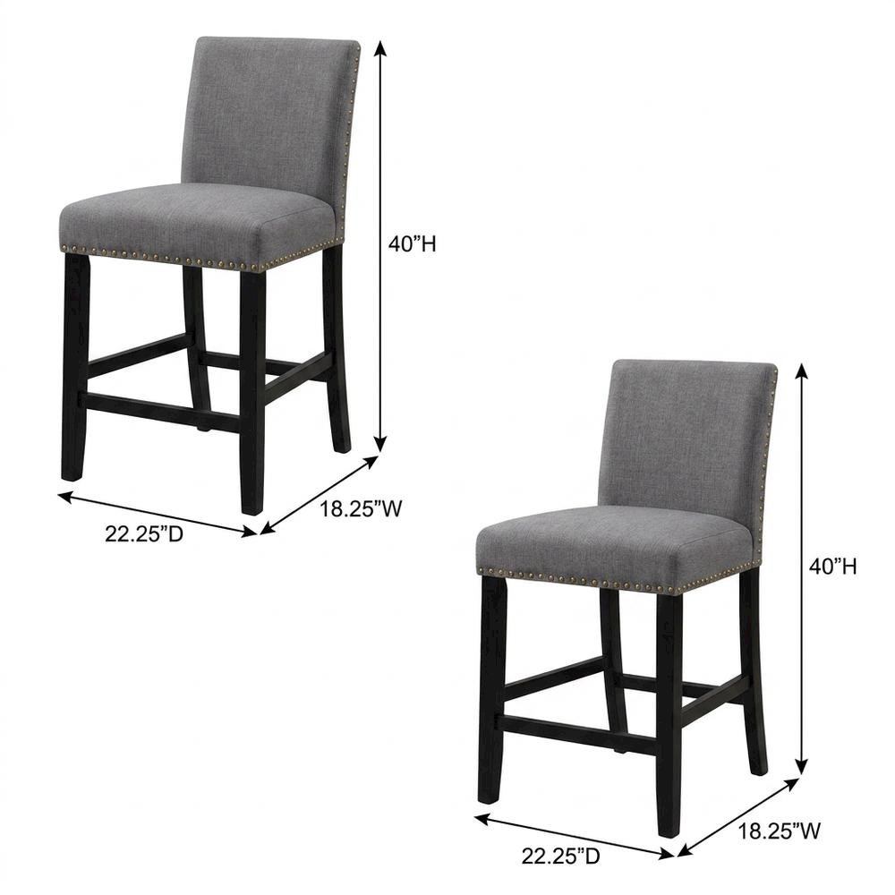 Gray fabric counter height stools with nailhead trim, set of 2. Picture 6