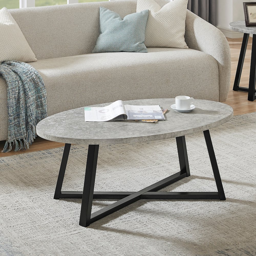 Modern Harmony Wood Oval Coffee Table, Gray. Picture 2