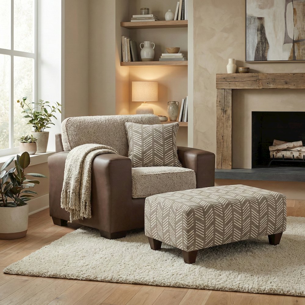 Marvella 2-Piece Living Room Set, Chair and Ottoman, Chocolate Faux Leather. Picture 2