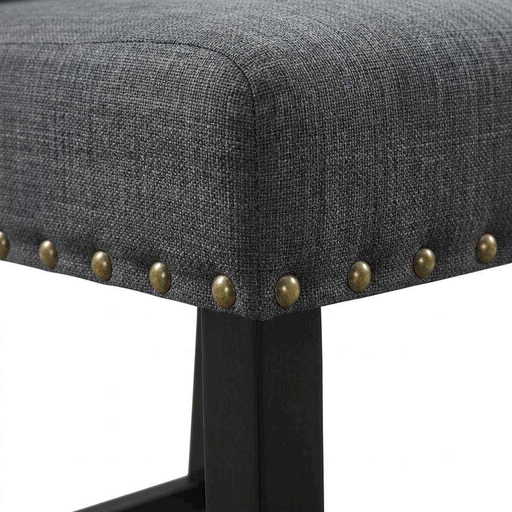 Gray fabric counter height stools with nailhead trim, set of 2. Picture 7