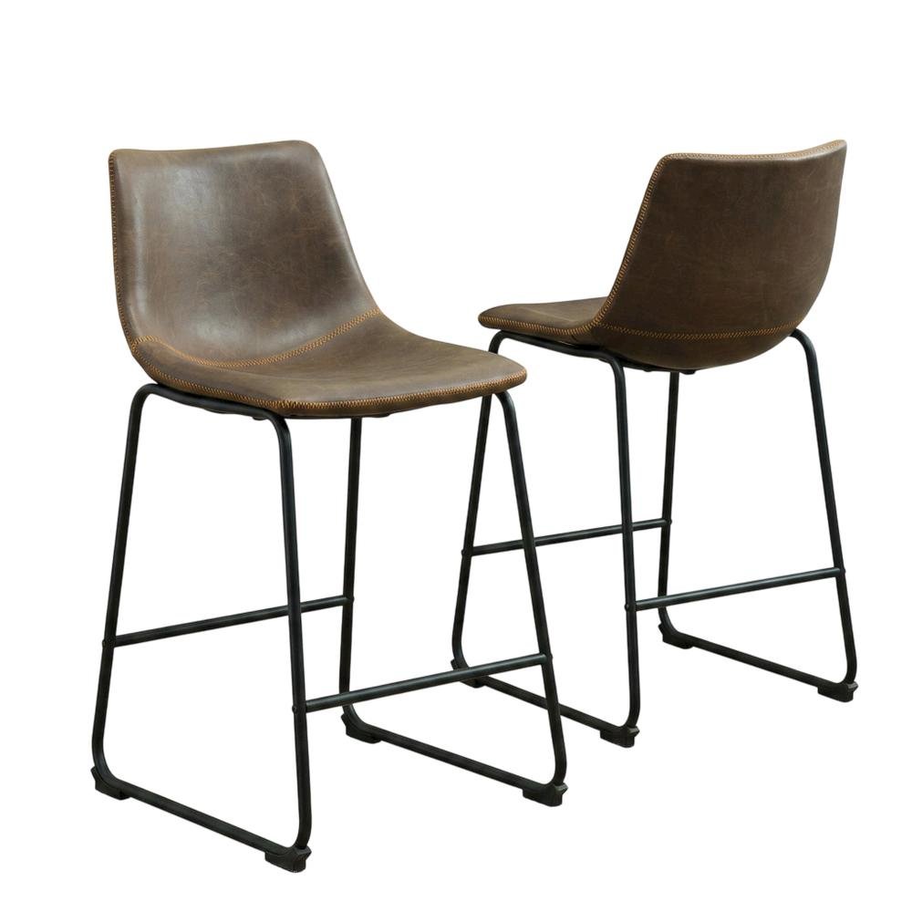 Antique Brown PU Leather Counter Height Stools Set of 2 with Stylish Design. Picture 1