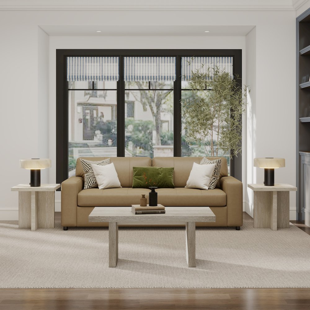Cavira 3-Piece Faux Marble Coffee Table Set, Table and Two Side Tables, Beige. Picture 3