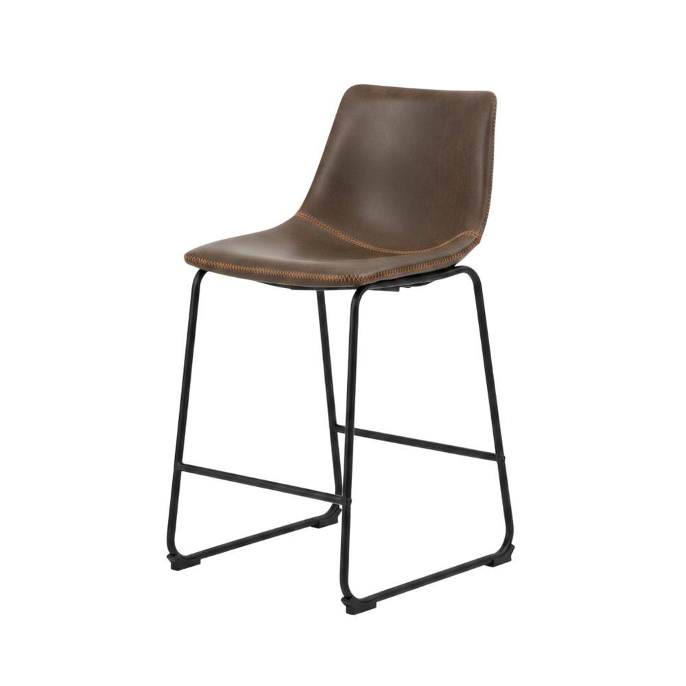 Antique Brown PU Leather Counter Height Stools Set of 2 with Stylish Design. Picture 4