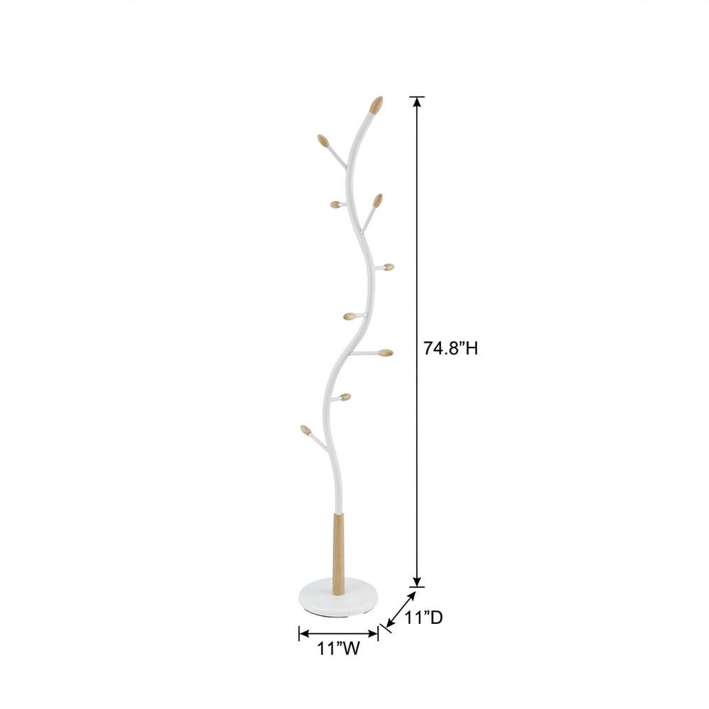 White Metal Oak Standing Coat Rack, Free Standing Hooks, Modern Design. Picture 7