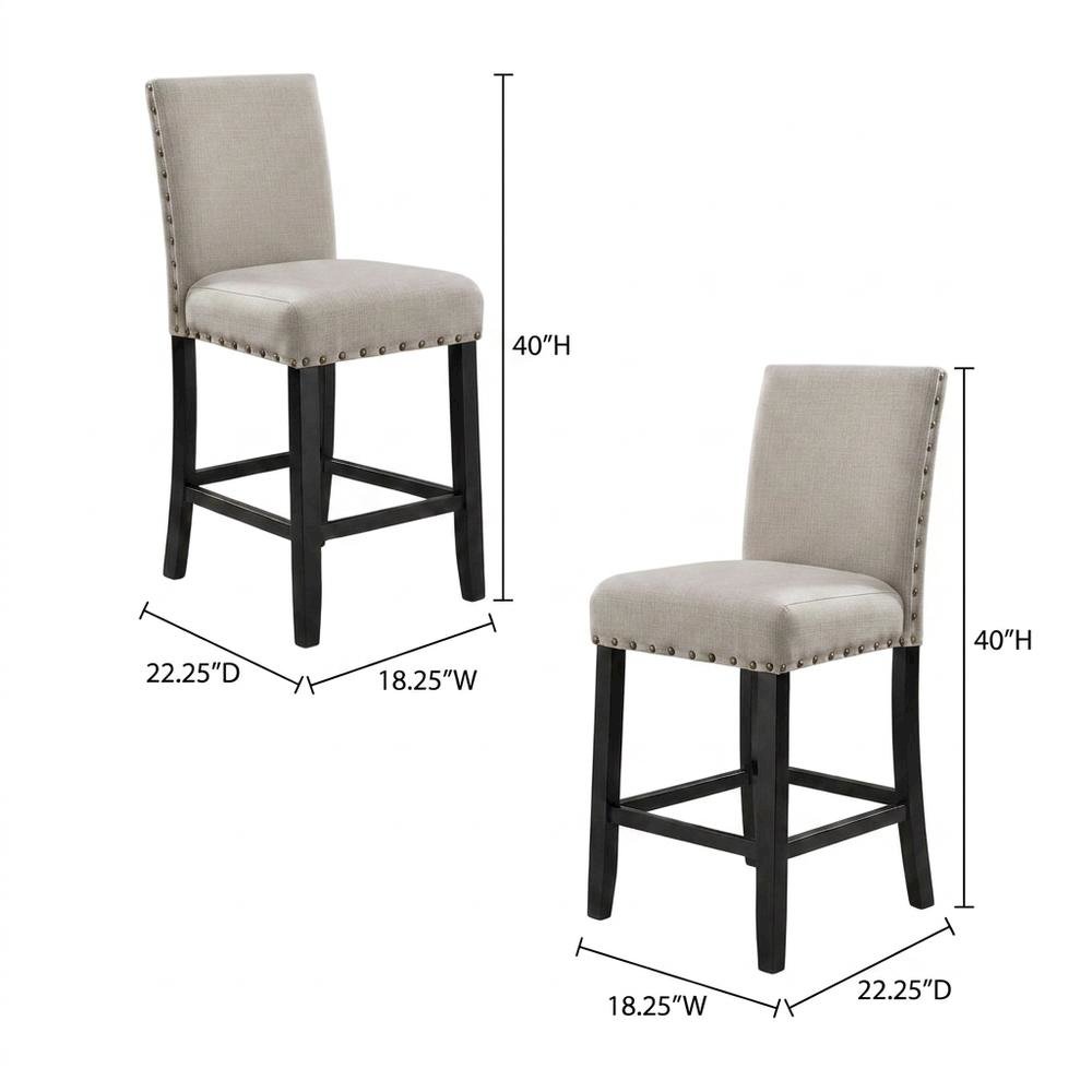 Tan fabric counter height stools with nailhead trim, set of 2. Picture 6