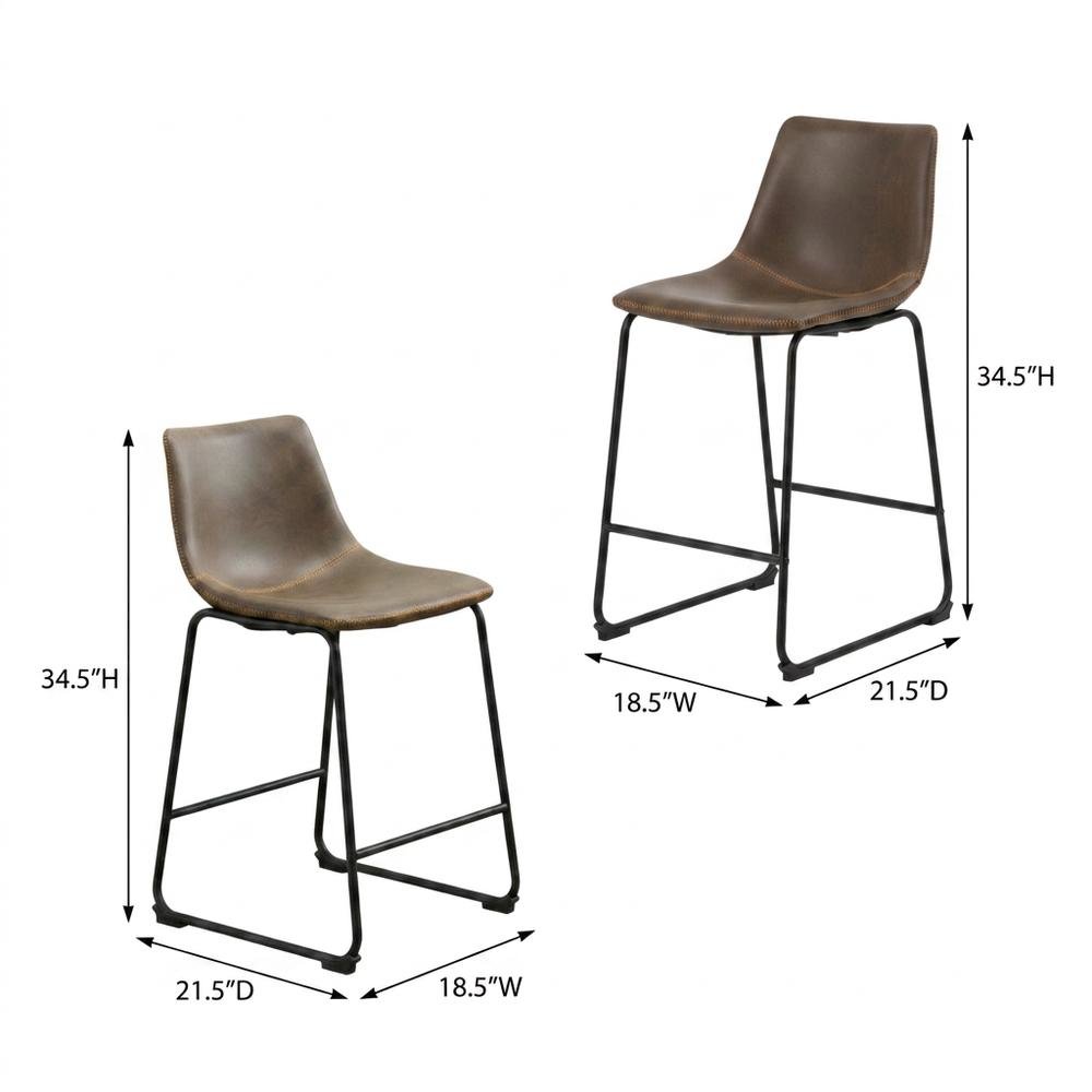 Antique Brown PU Leather Counter Height Stools Set of 2 with Stylish Design. Picture 6