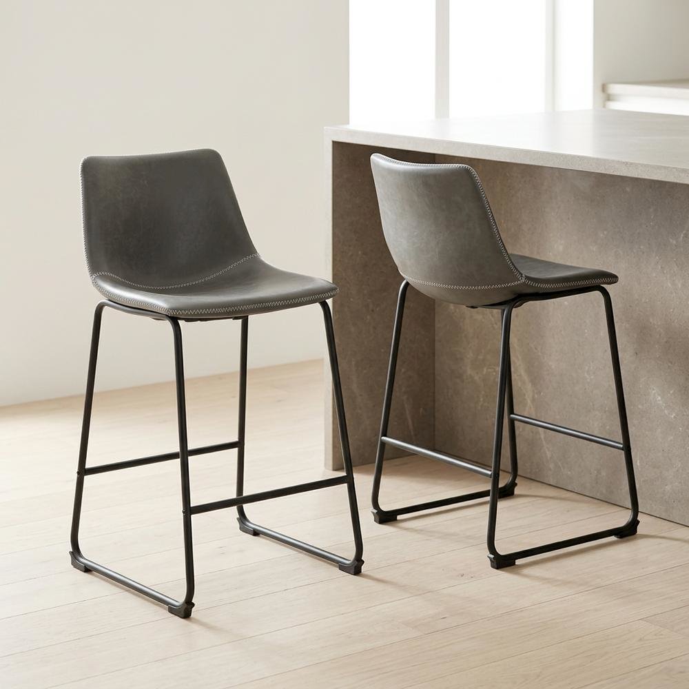Antique Gray Vintage PU Leather Counter Height Stools, Set of 2. Picture 5