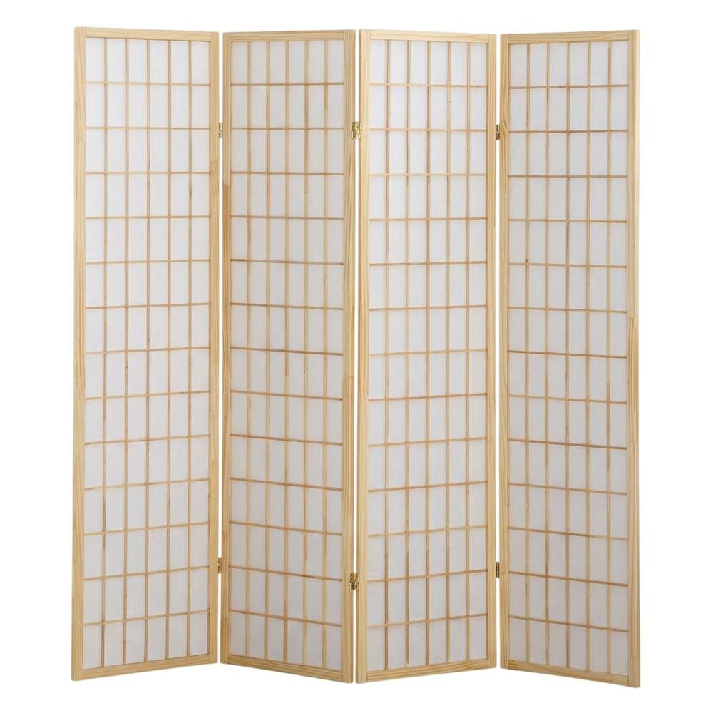 Natural 4-Panel Wood Folding Room Divider, Rice Paper, 71 Inch. Picture 4