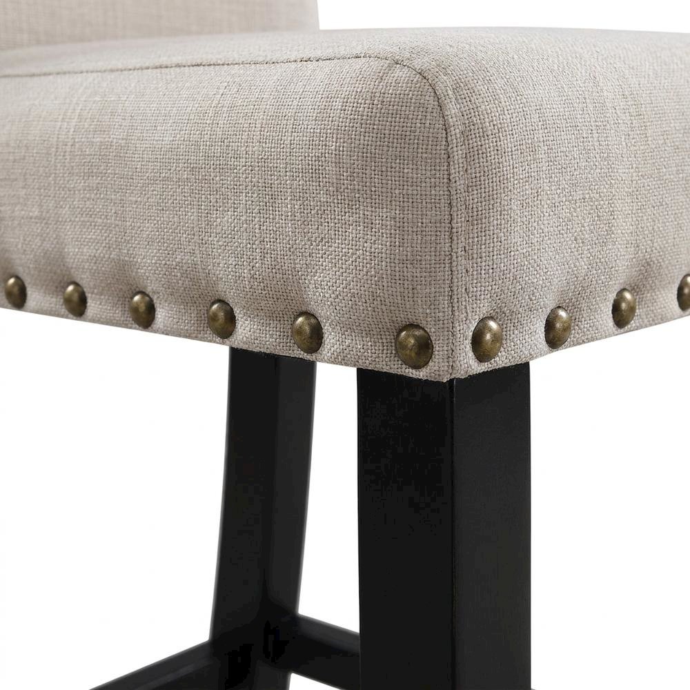 Tan fabric counter height stools with nailhead trim, set of 2. Picture 7