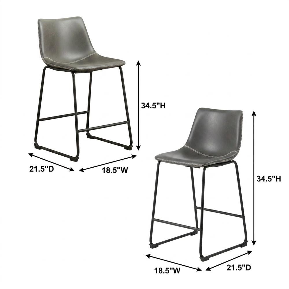 Antique Gray Vintage PU Leather Counter Height Stools, Set of 2. Picture 6