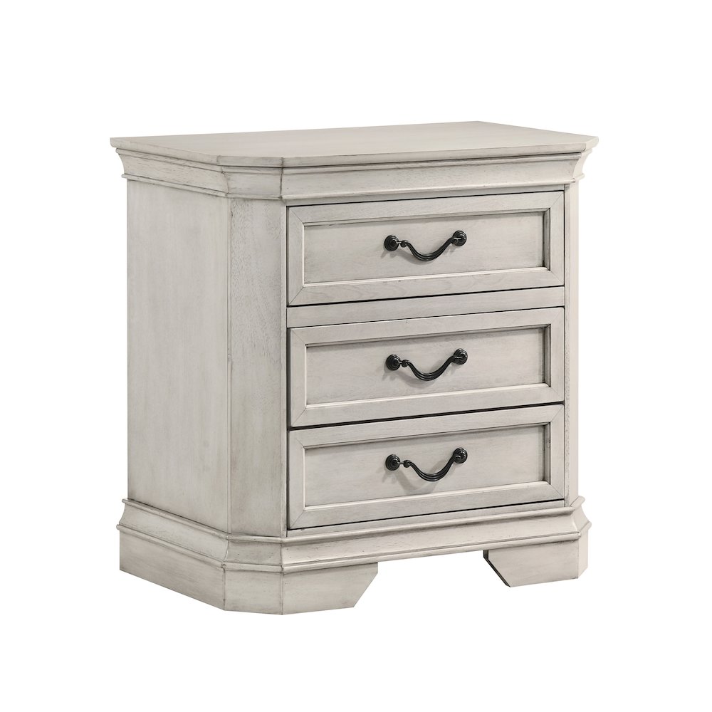 Maderne Wood 3-Drawer Nightstand, Antique White Finish. Picture 1