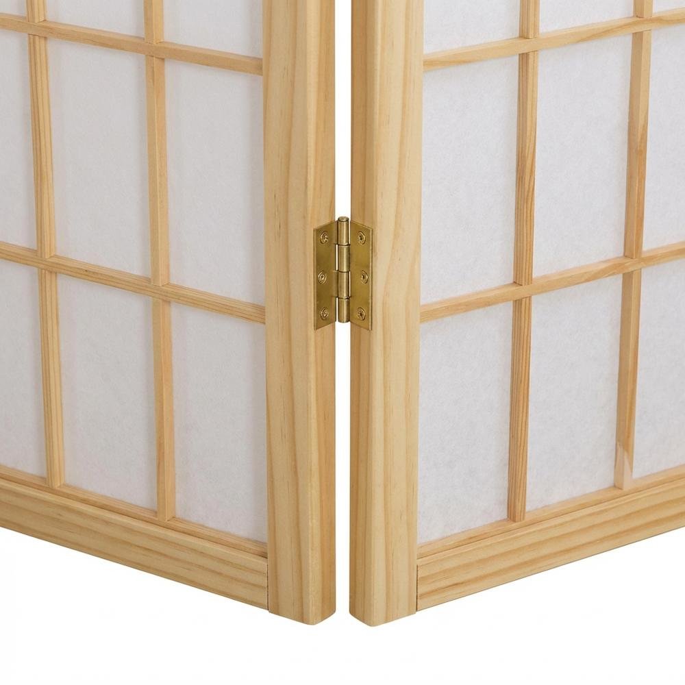 Natural 4-Panel Wood Folding Room Divider, Rice Paper, 71 Inch. Picture 5