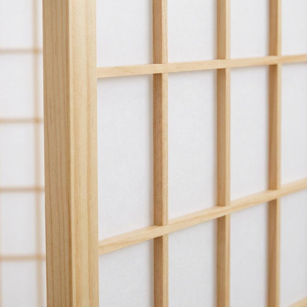 Natural 4-Panel Wood Folding Room Divider, Rice Paper, 71 Inch. Picture 6