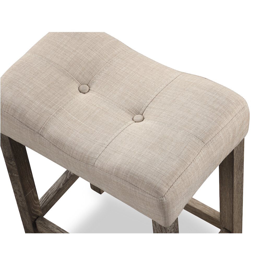 Sora Button Tufted Counter Height Saddle Stool, Set of 2, Taupe. Picture 3