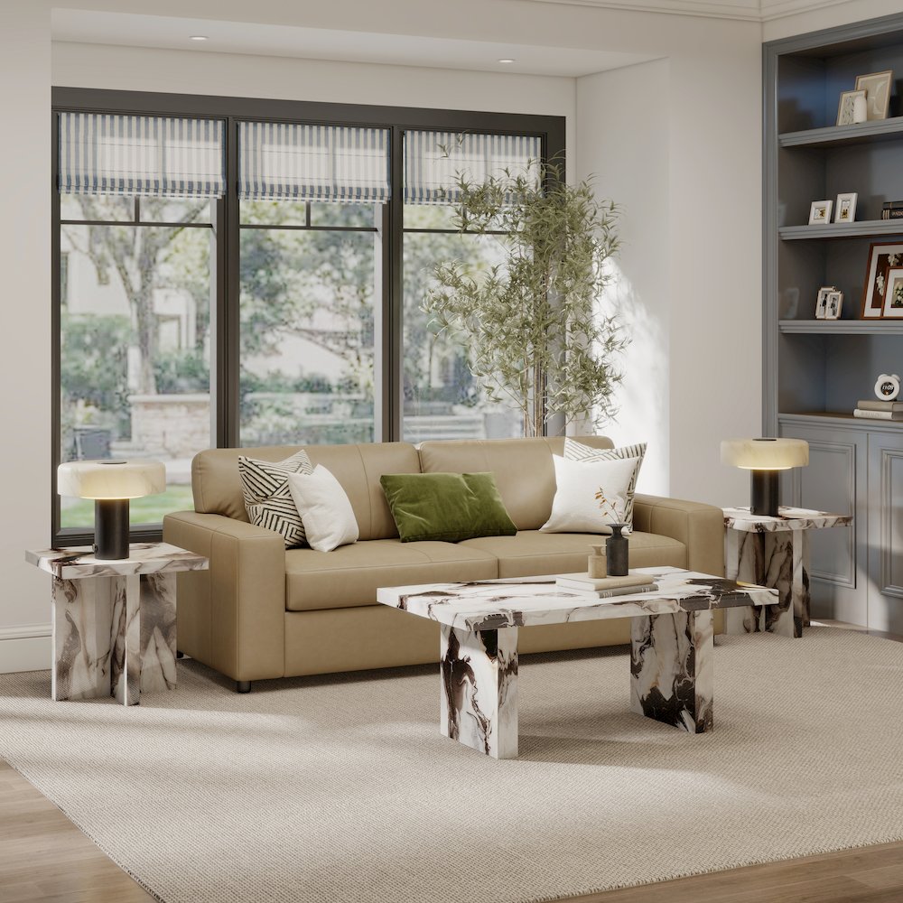 Cavira 3-Piece Faux Marble Coffee Table Set, Table and Two Side Tables,Off-white. Picture 2